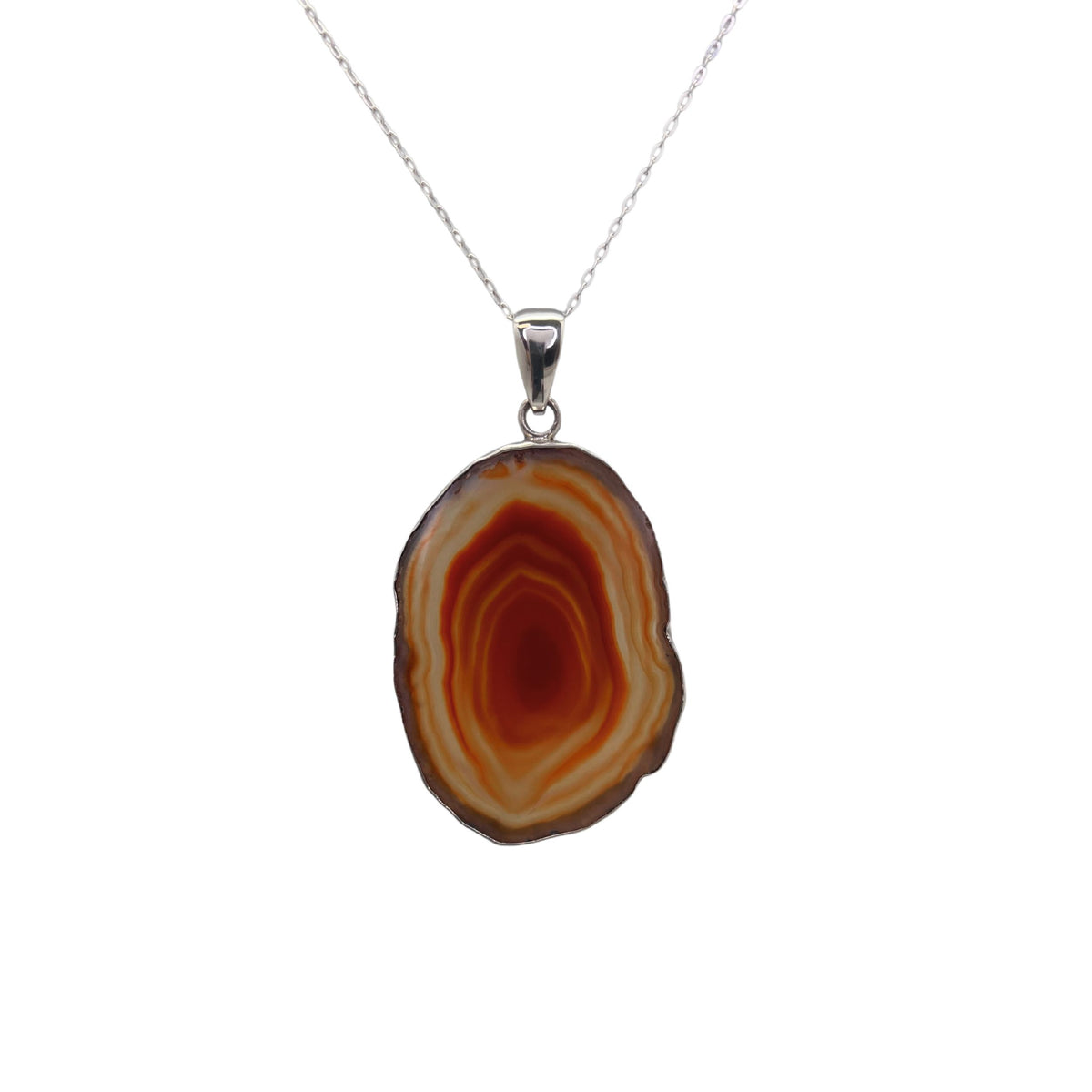 Group 2 Sterling Silver Brown/Nude Agate Slice Pendant - Style #8 | Charles Albert Jewelry