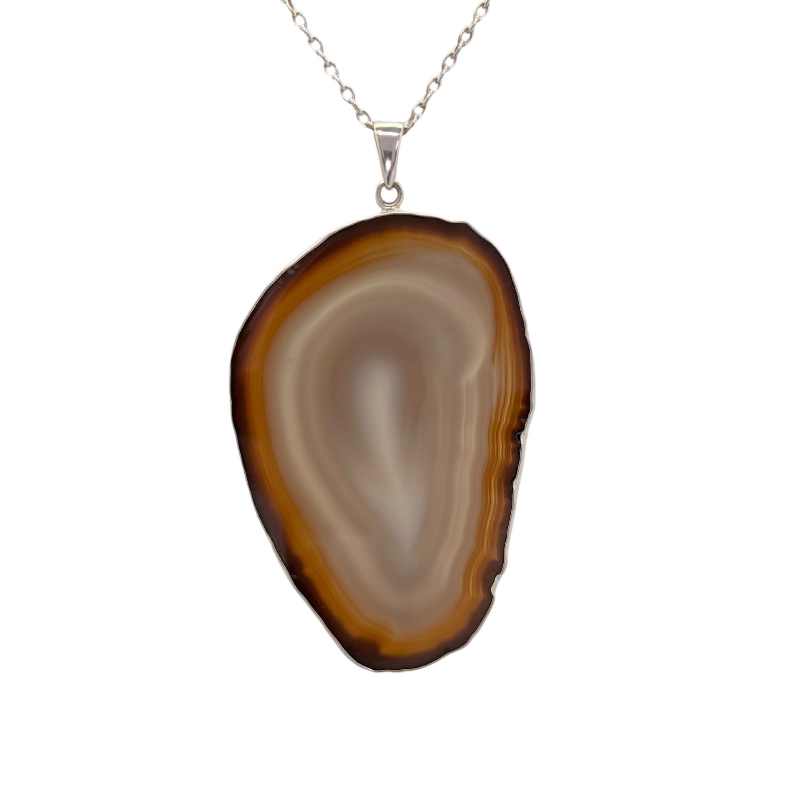 Larger Sterling Silver Brown/Nude Agate Slice Pendant - Style #1 | Charles Albert Jewelry