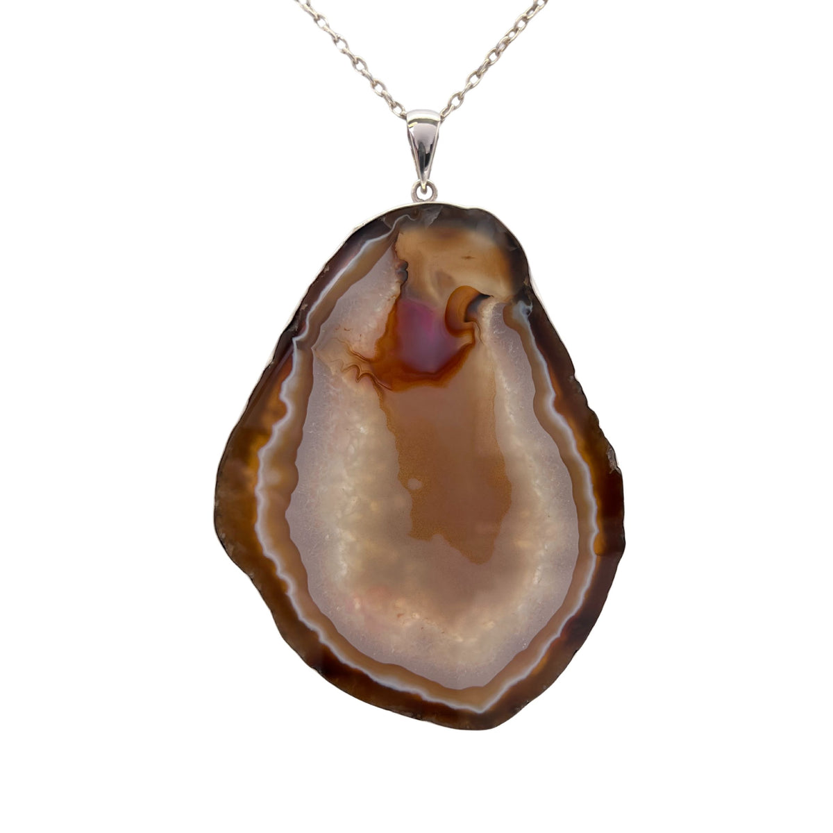 Larger Sterling Silver Brown/Nude Agate Slice Pendant - Style #2 | Charles Albert Jewelry