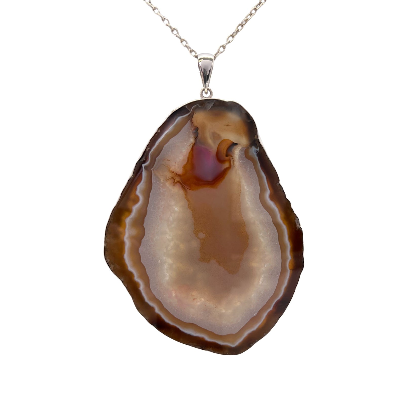 Grey and Russet Brown Agate and Sterling Silver high quality Navajo Pendant Necklace