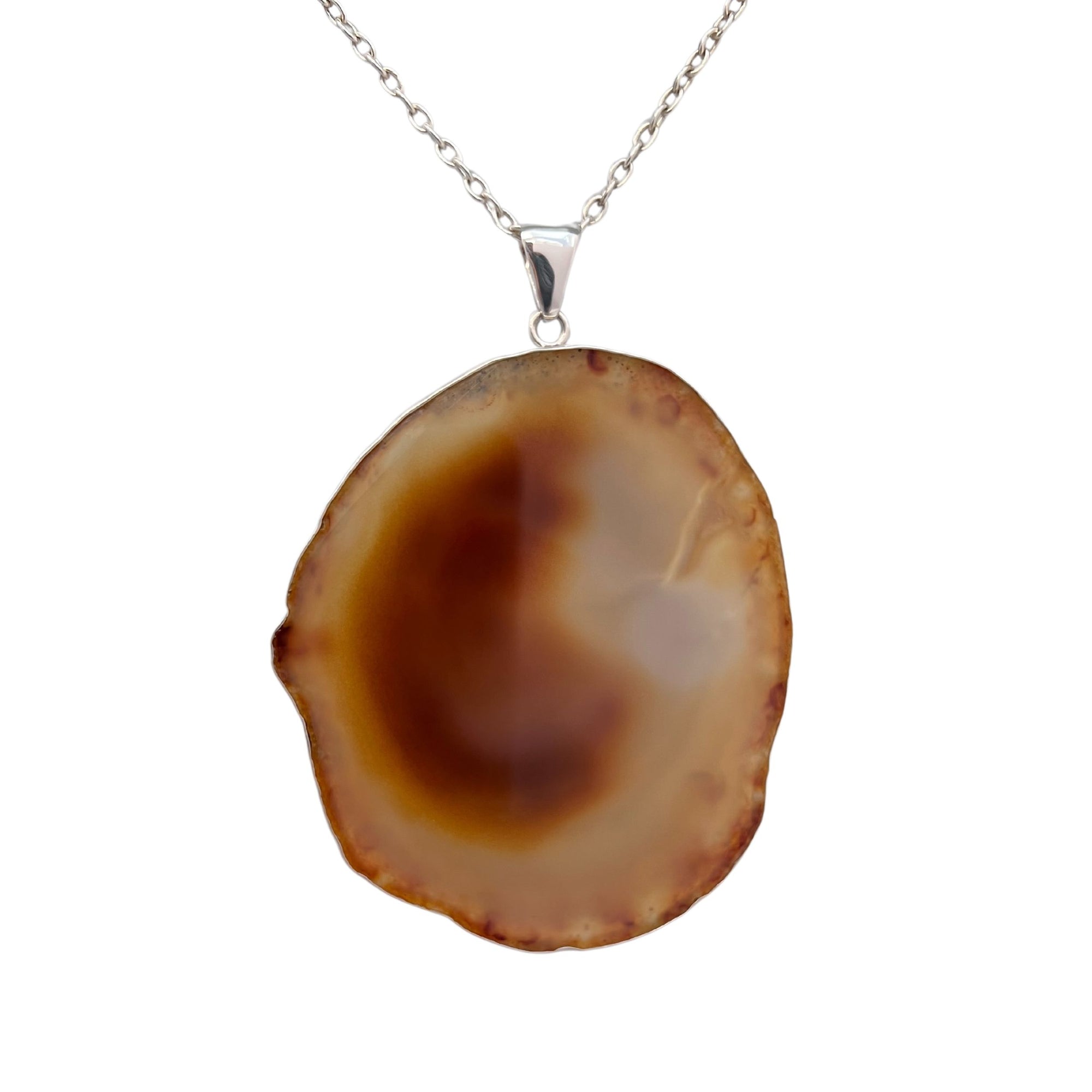 Larger Sterling Silver Brown/Nude Agate Slice Pendant - Style #4 | Charles Albert Jewelry