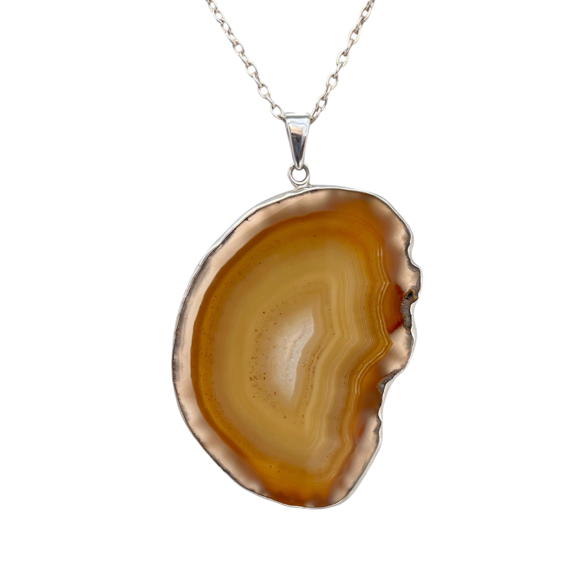 Larger Sterling Silver Brown/Nude Agate Slice Pendant - Style #5 | Charles Albert Jewelry