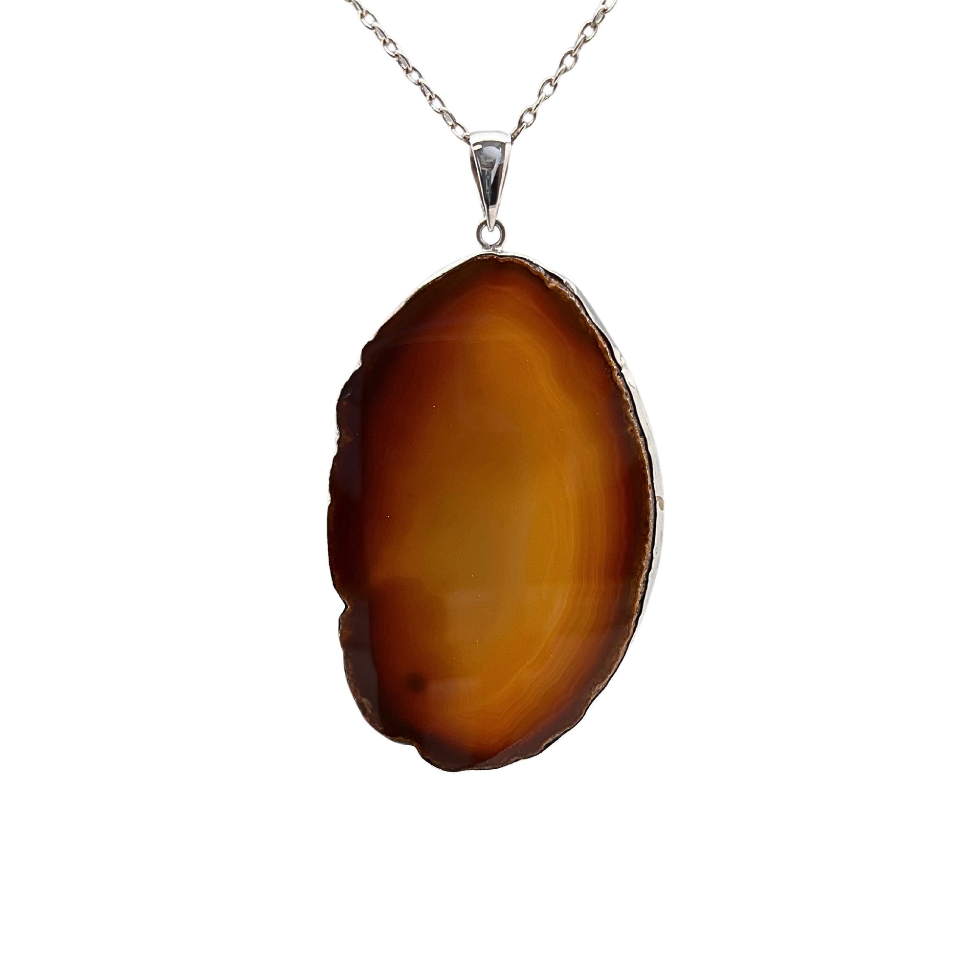 Larger Sterling Silver Brown/Nude Agate Slice Pendant - Style #6 | Charles Albert Jewelry