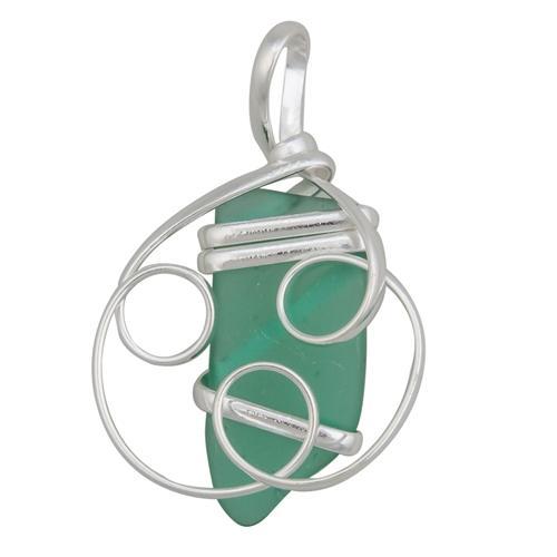 Mint Pompano Beach Glass Freeform Pendant | Charles Albert Jewelry