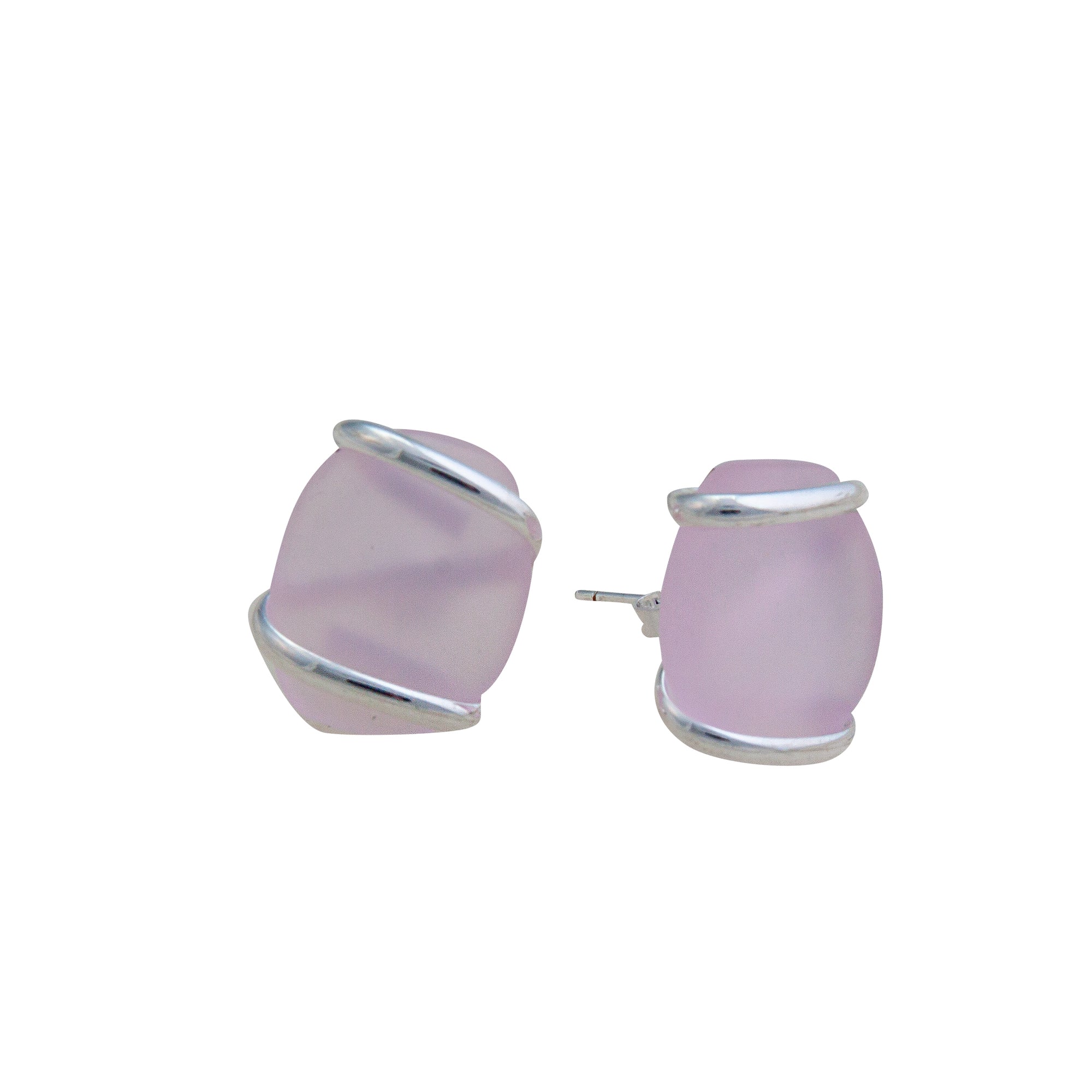 Pink Pompano Beach Glass Freeform Post Earrings | Charles Albert Jewelry