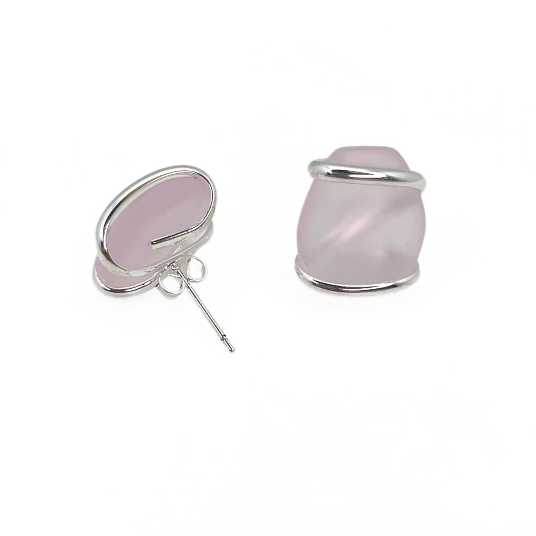 Pink Pompano Beach Glass Freeform Post Earrings | Charles Albert Jewelry