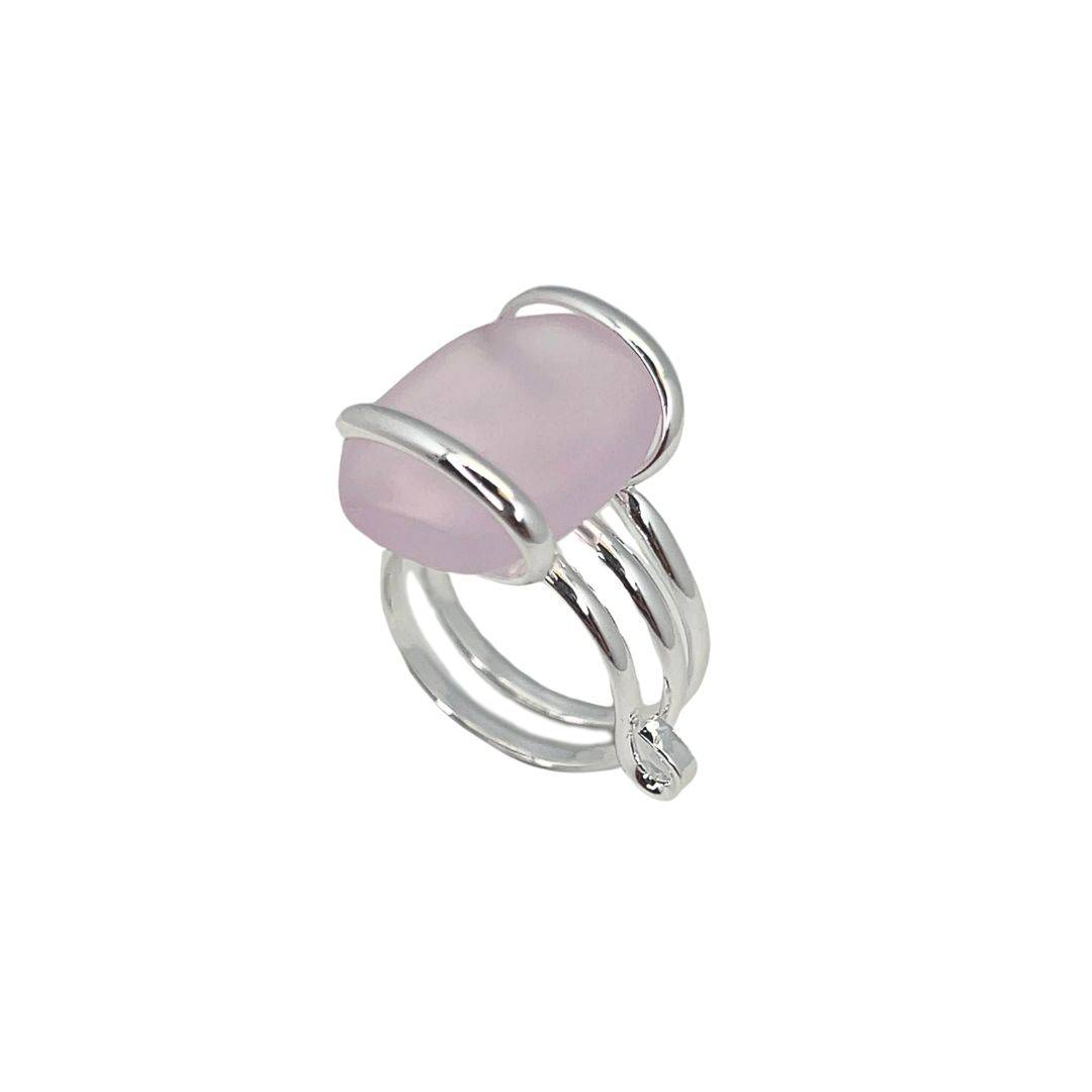 Pink Pompano Beach Glass Freeform Ring | Charles Albert Jewelry