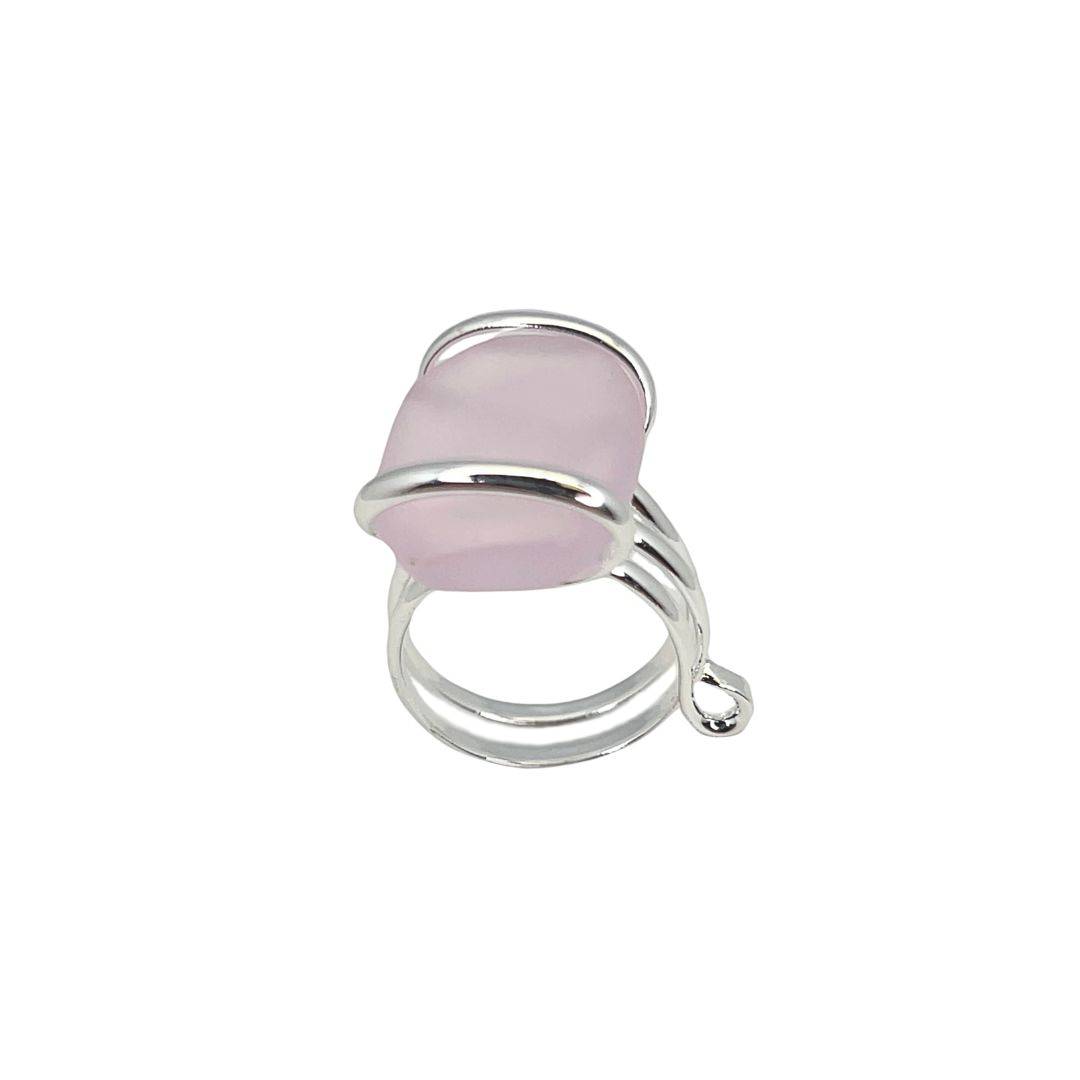 Pink Pompano Beach Glass Freeform Ring | Charles Albert Jewelry