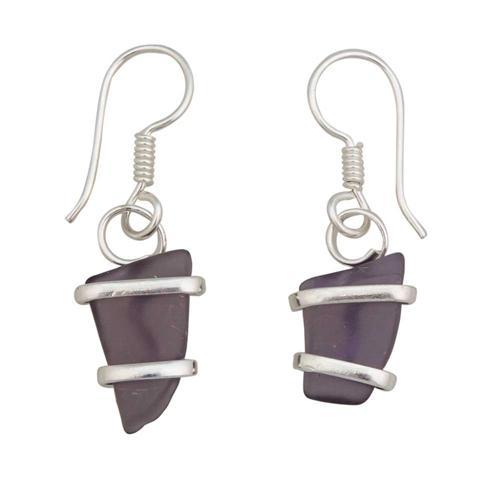 Purple Pompano Beach Glass Freeform Drop Earrings | Charles Albert Jewelry