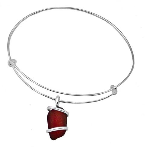 Red Pompano Beach Glass Adjustable Charm Bangle | Charles Albert Jewelry