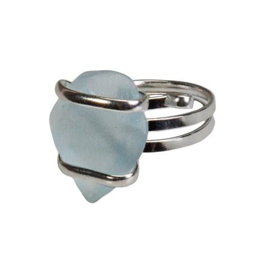 Seafoam Blue Pompano Beach Glass Freeform Ring - Side View | Charles Albert Jewelry