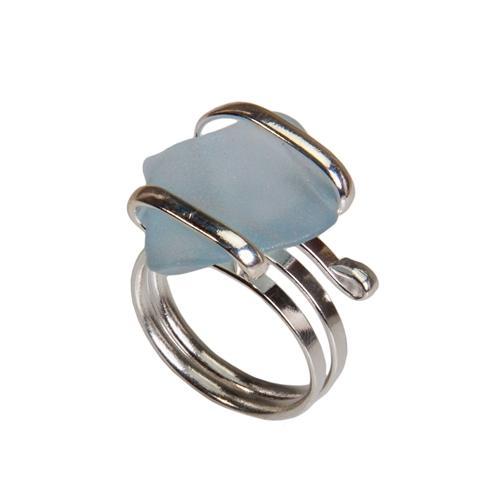 Seafoam Blue Pompano Beach Glass Freeform Ring | Charles Albert Jewelry