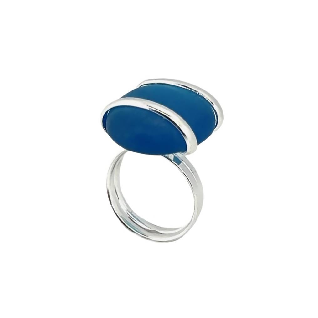 Silver Plated Blue Frosted Glass Ring |  Charles Albert Jewelry