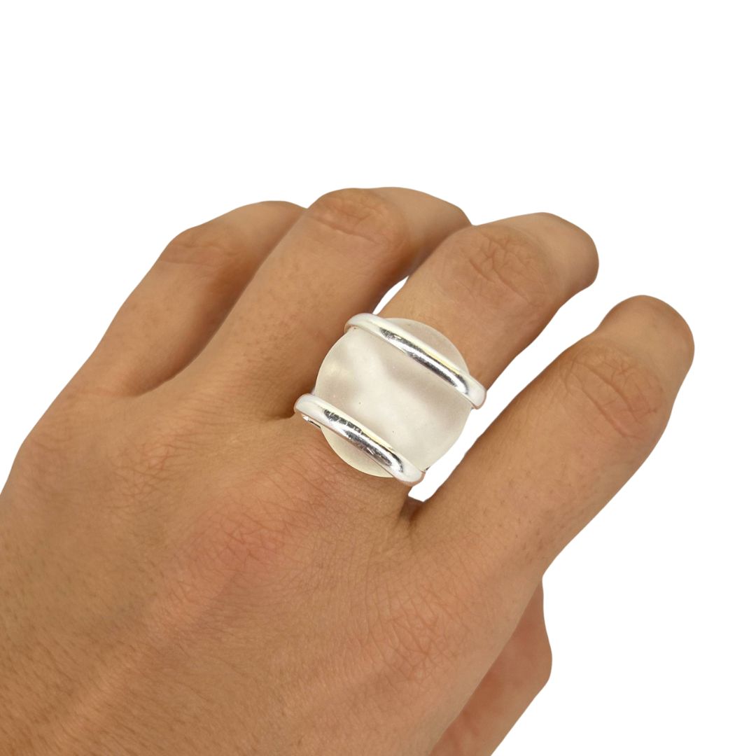 Silver Plated Clear Frosted Glass Ring |  Charles Albert Jewelry