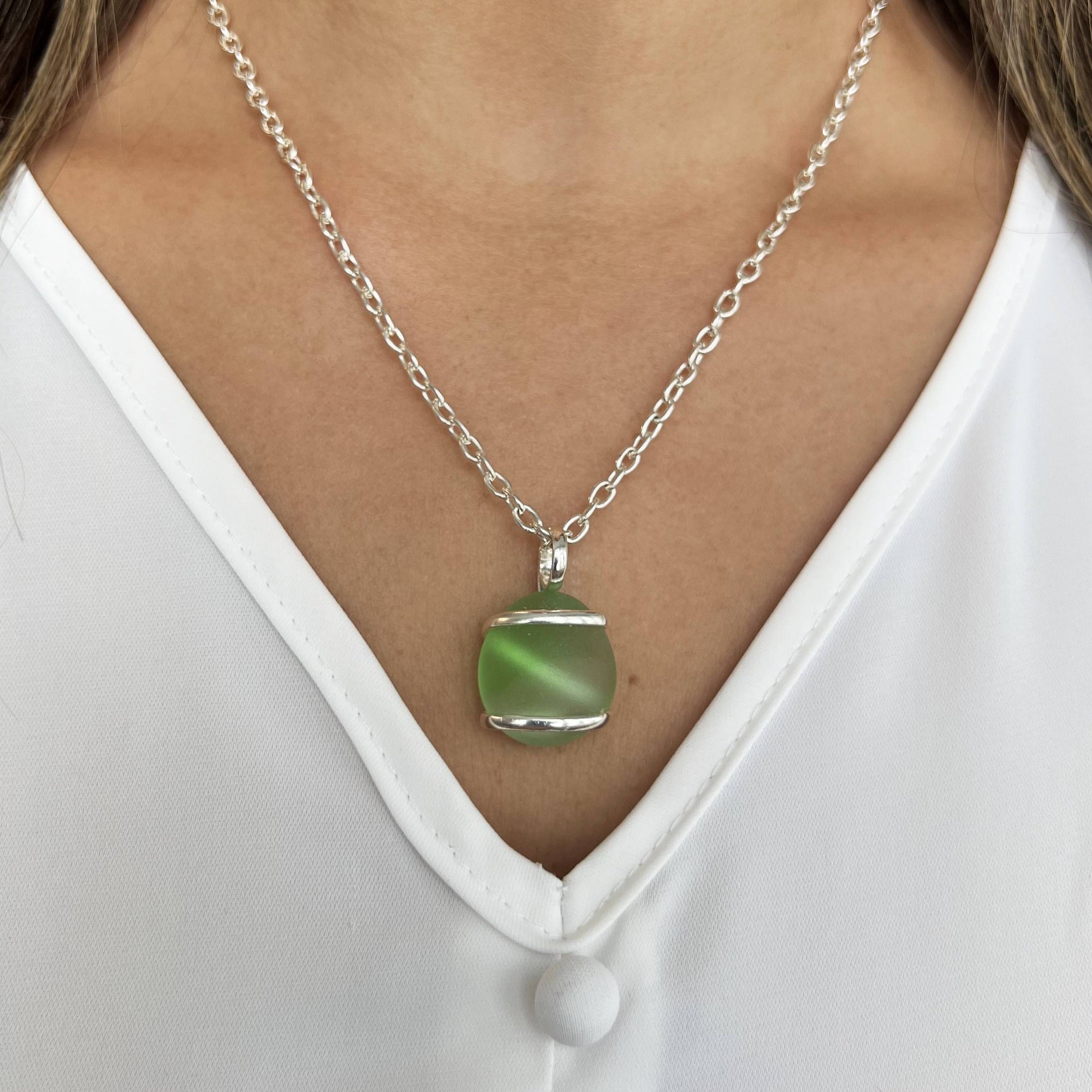 Silver Plated Glass Beaded Pendant - Green | Charles Albert Jewelry