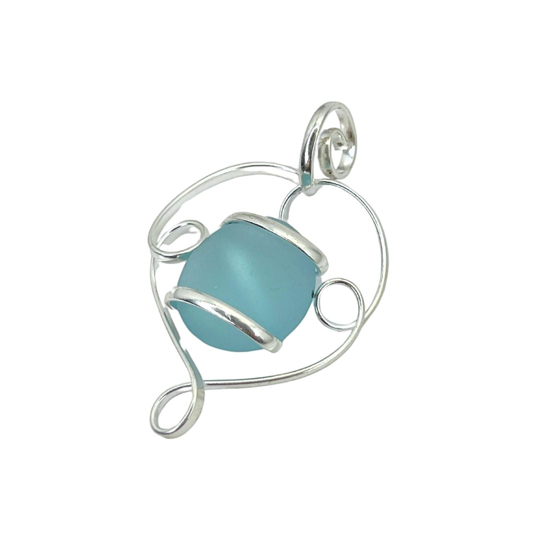 Silver Plated Glass Beaded Swirl Pendant - Aqua | Charles Albert Jewelry