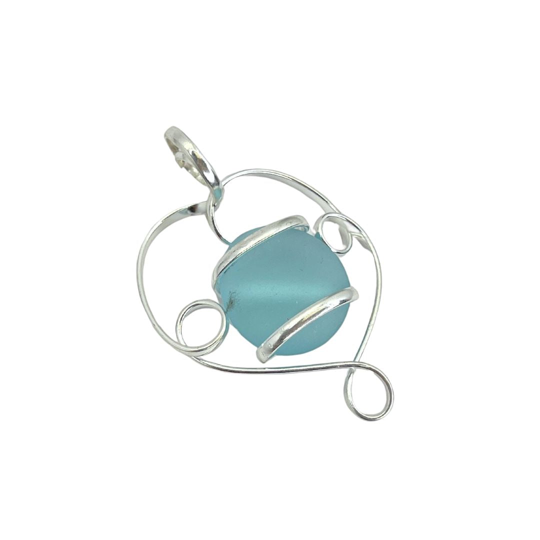 Silver Plated Glass Beaded Swirl Pendant - Aqua | Charles Albert Jewelry