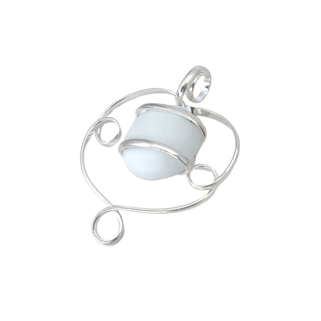 Silver Plated Glass Beaded Swirl Pendant - White | Charles Albert Jewelry