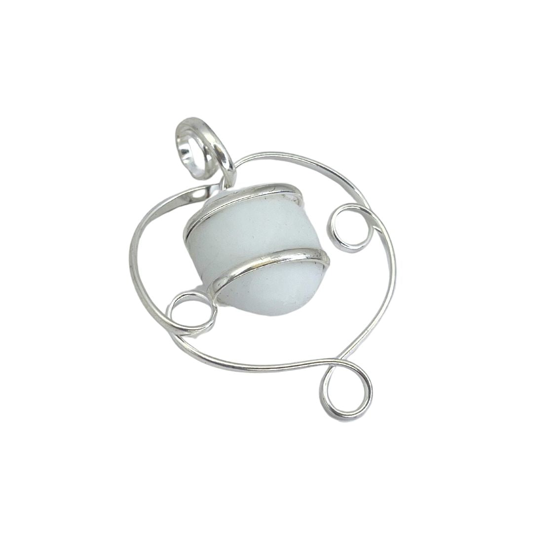 Silver Plated Glass Beaded Swirl Pendant - White | Charles Albert Jewelry