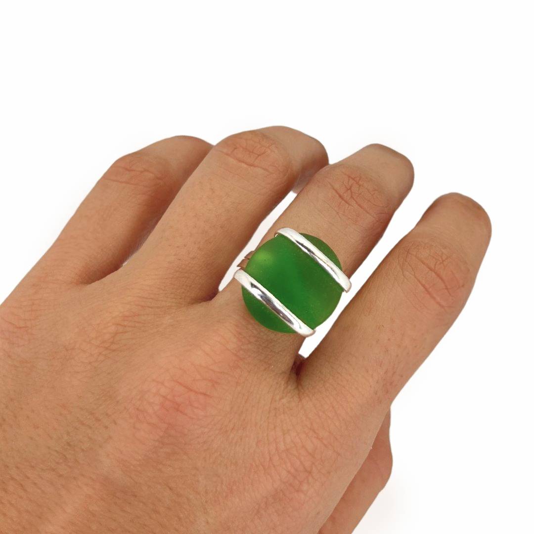 Silver Plated Green Frosted Glass Ring |  Charles Albert Jewelry