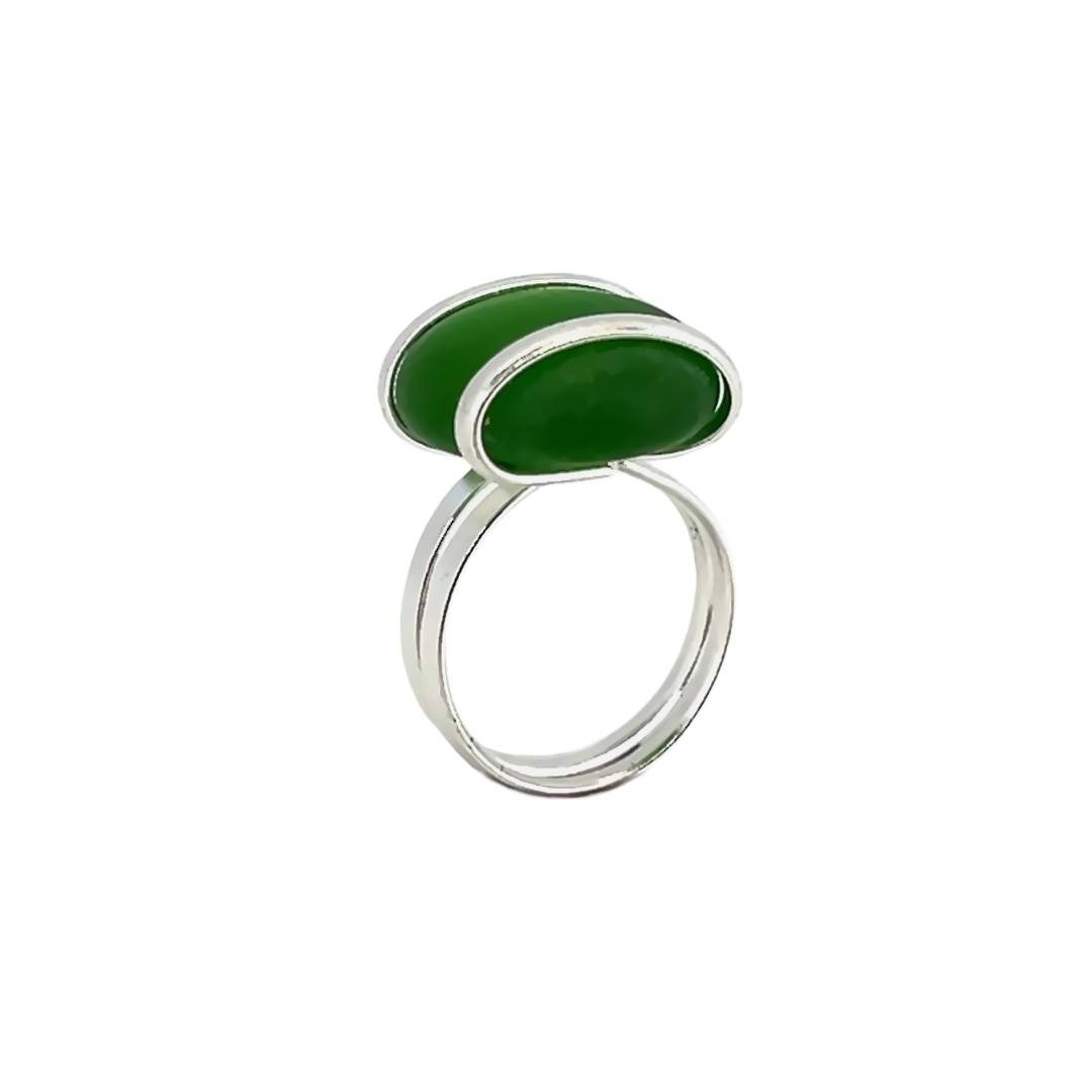 Silver Plated Green Frosted Glass Ring |  Charles Albert Jewelry