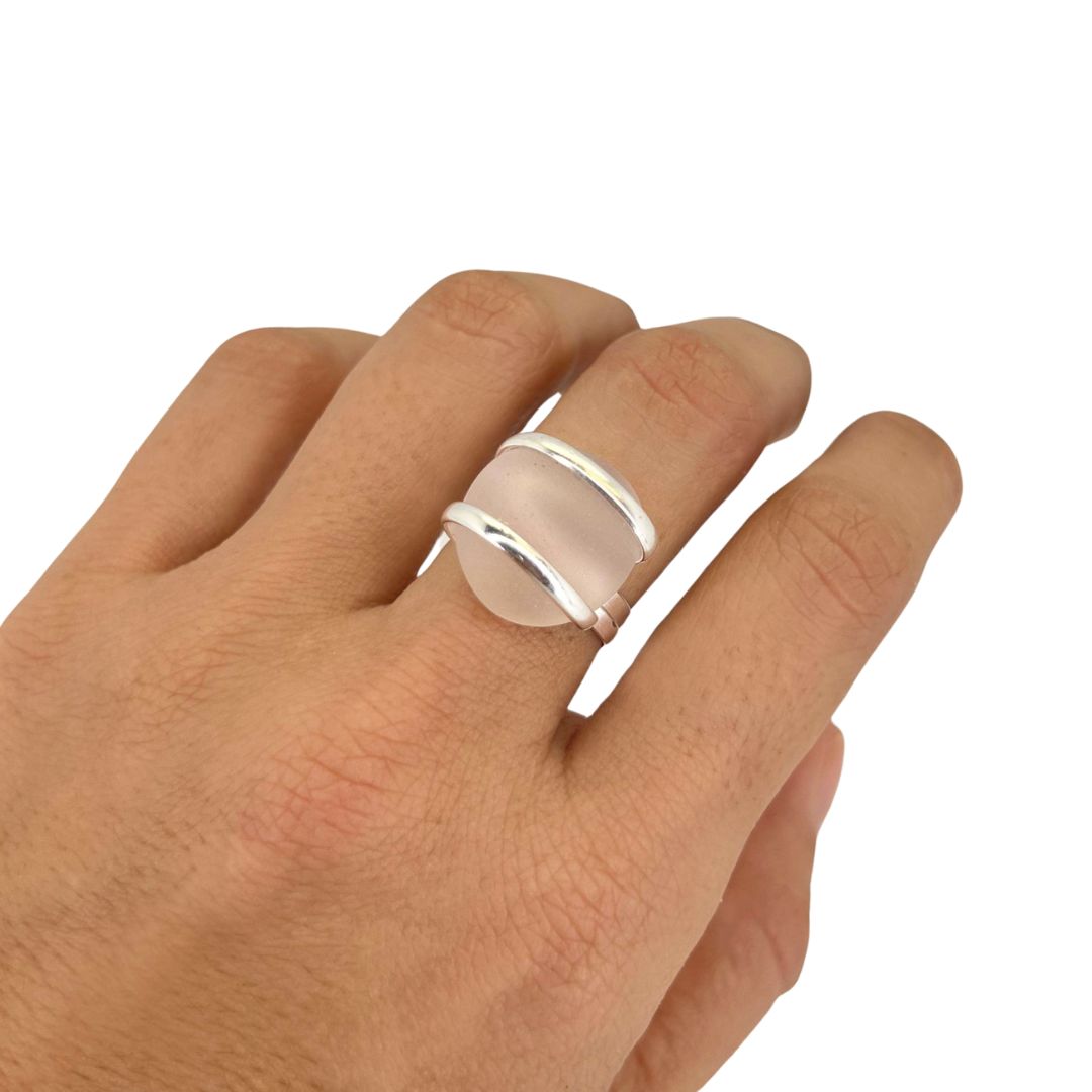 Silver Plated Pink Frosted Glass Ring |  Charles Albert Jewelry