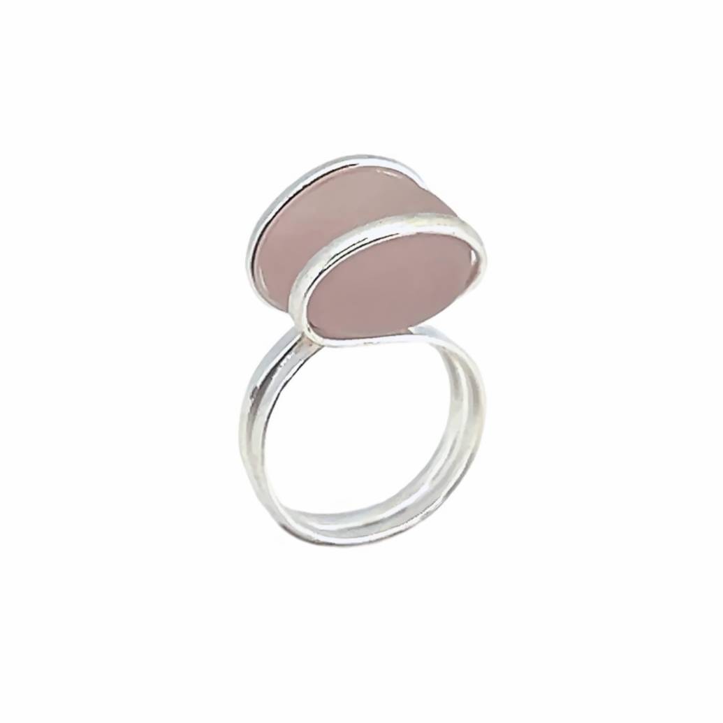 Silver Plated Pink Frosted Glass Ring | Charles Albert Jewelry