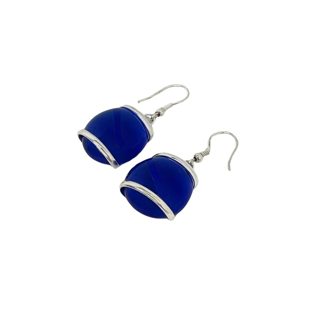 Silver Plated Shiny Glass Earrings - Blue | Charles Albert Jewelry