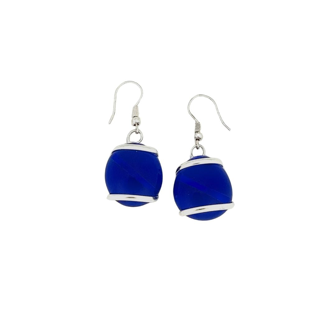 Silver Plated Shiny Glass Earrings - Blue | Charles Albert Jewelry