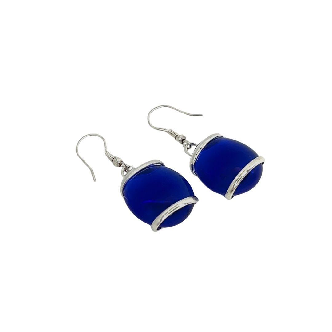 Silver Plated Shiny Glass Earrings - Blue | Charles Albert Jewelry