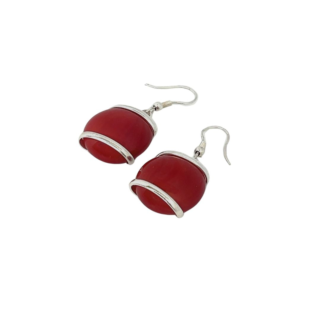 Silver Plated Shiny Glass Earrings - Burgandy | Charles Albert Jewelry