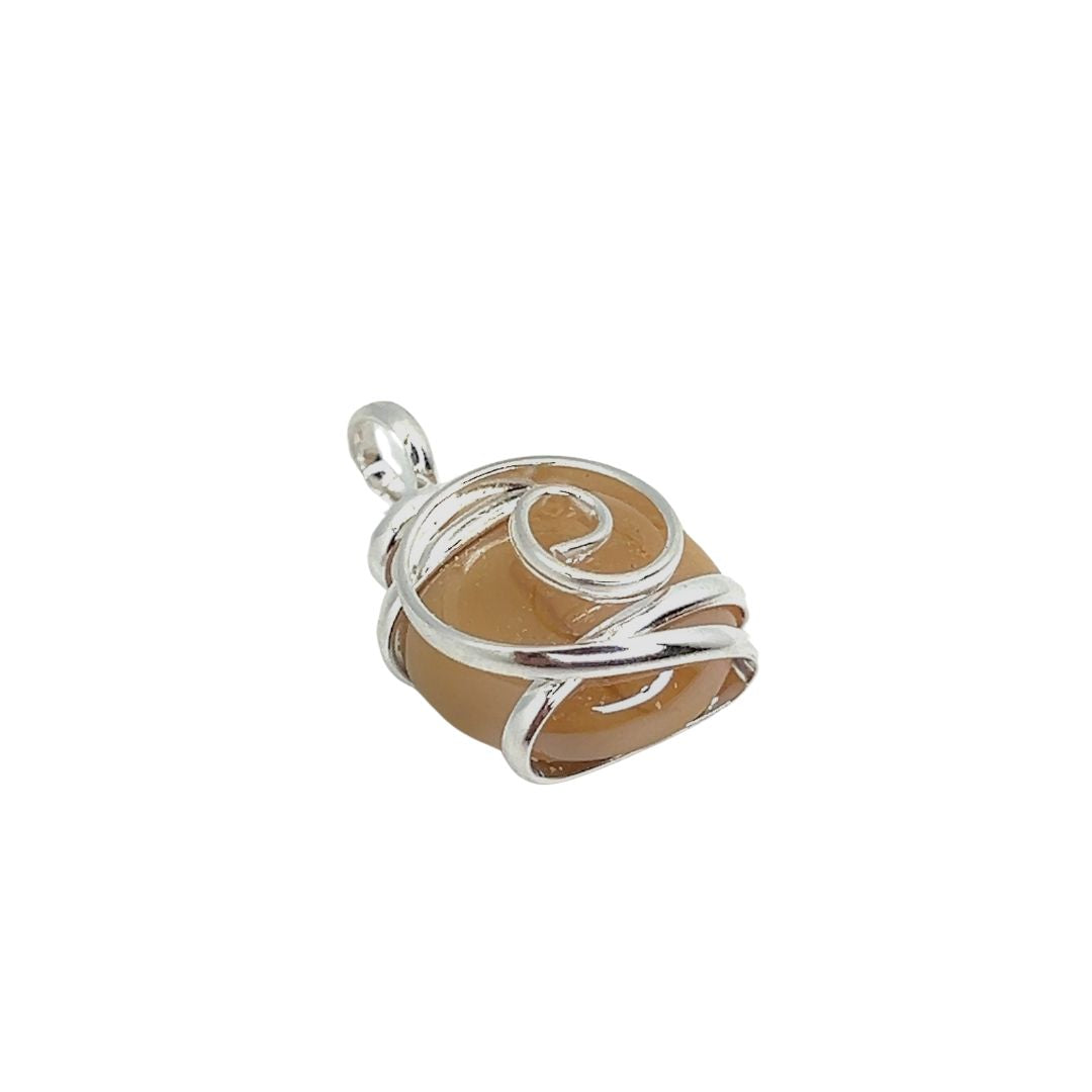 Silver Plated Shiny Glass Pendant - Beige | Charles Albert Jewelry