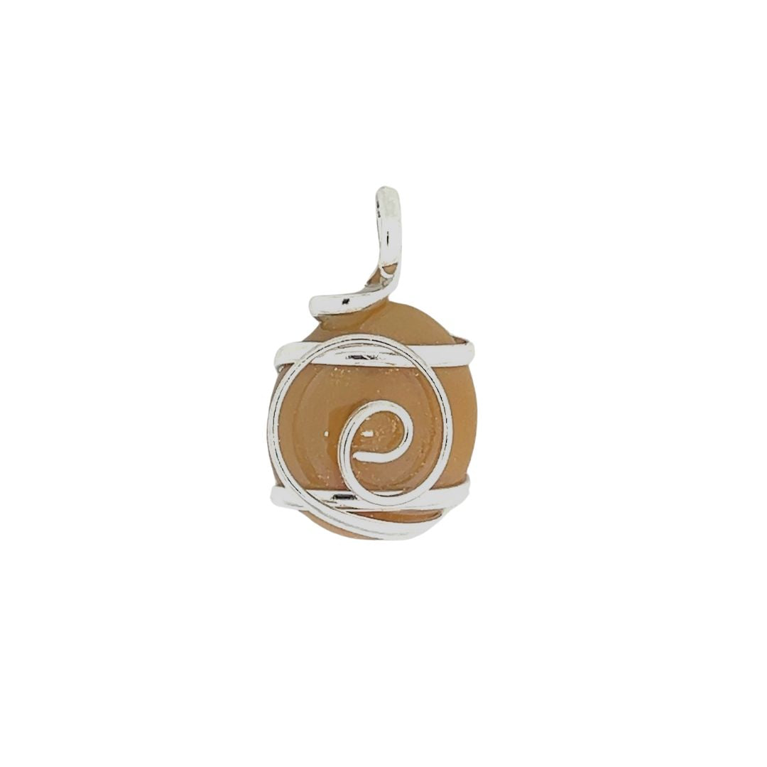 Silver Plated Shiny Glass Pendant - Beige | Charles Albert Jewelry