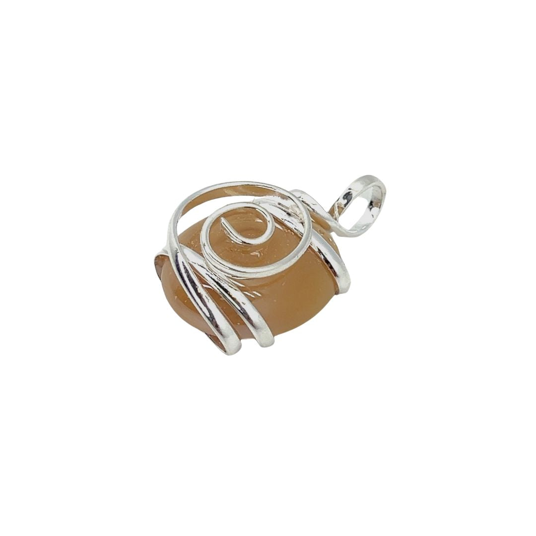 Silver Plated Shiny Glass Pendant - Beige | Charles Albert Jewelry