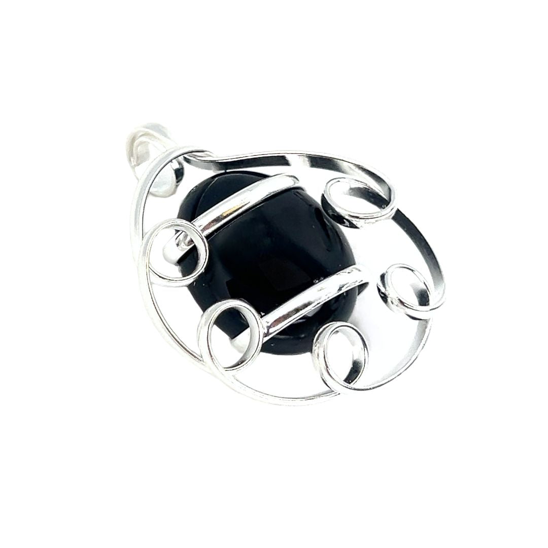 Silver Plated Shiny Glass Pendant - Black | Charles Albert Jewelry