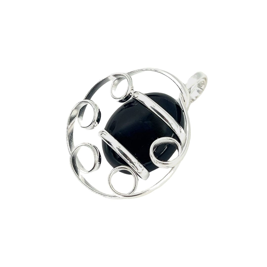 Silver Plated Shiny Glass Pendant - Black | Charles Albert Jewelry