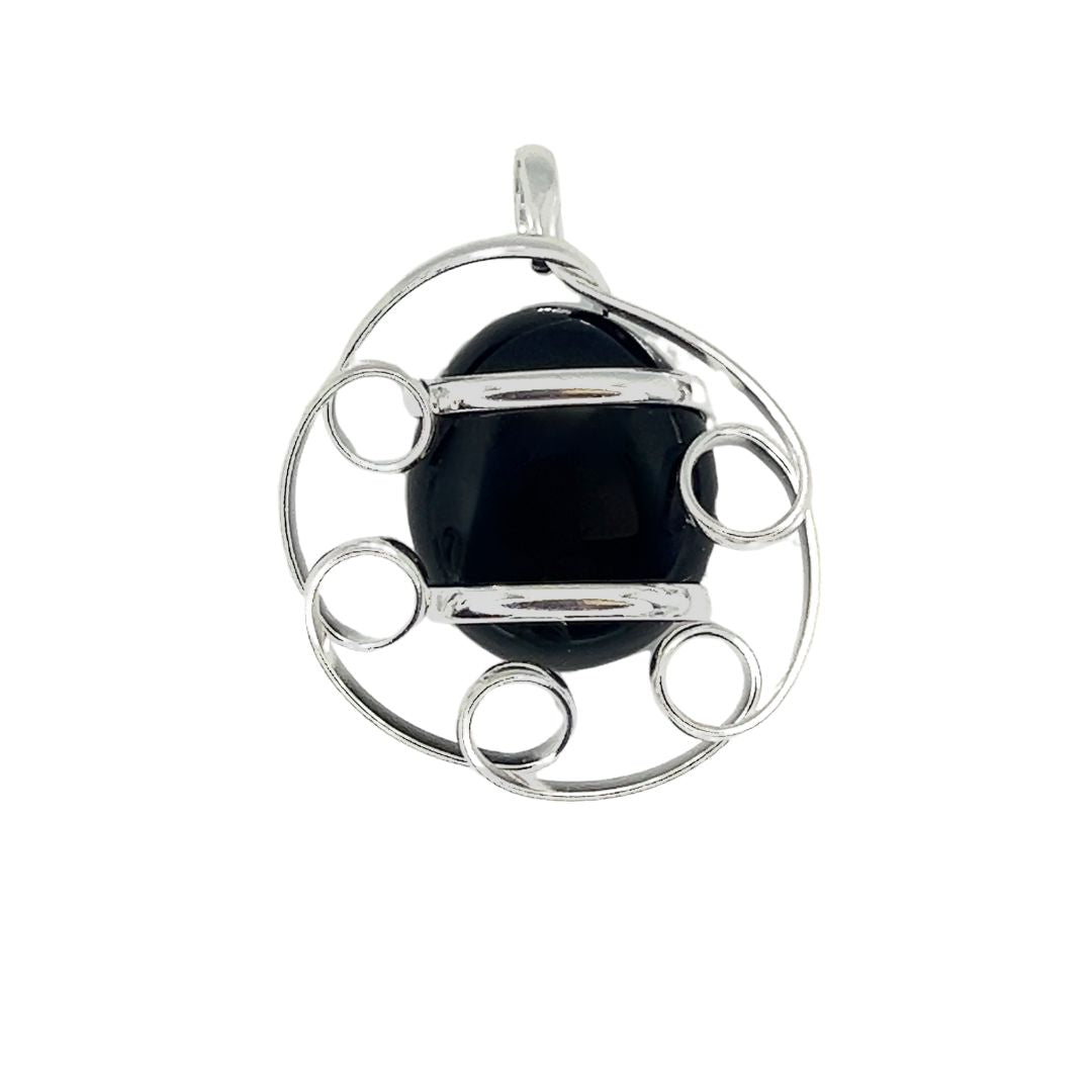 Silver Plated Shiny Glass Pendant - Black | Charles Albert Jewelry