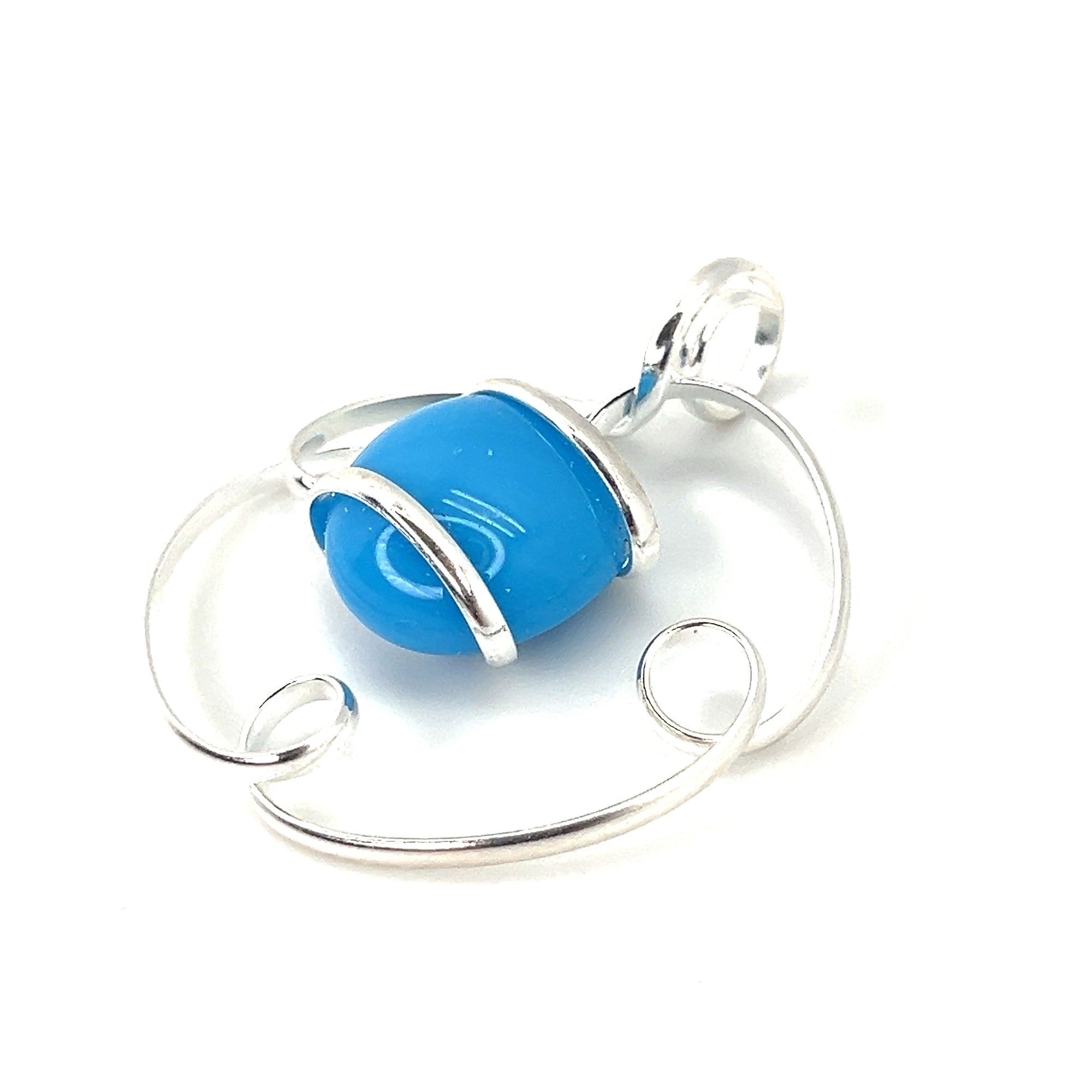 Silver Plated Shiny Glass Pendant - Blue | Charles Albert Jewelry