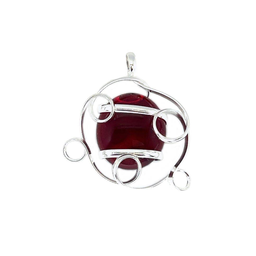 Silver Plated Shiny Glass Pendant - Burgandy | Charles Albert Jewelry