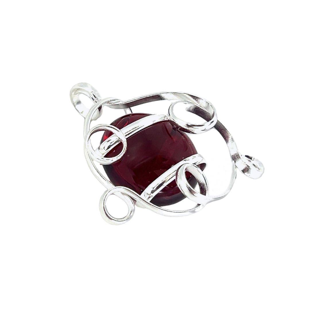 Silver Plated Shiny Glass Pendant - Burgandy | Charles Albert Jewelry 