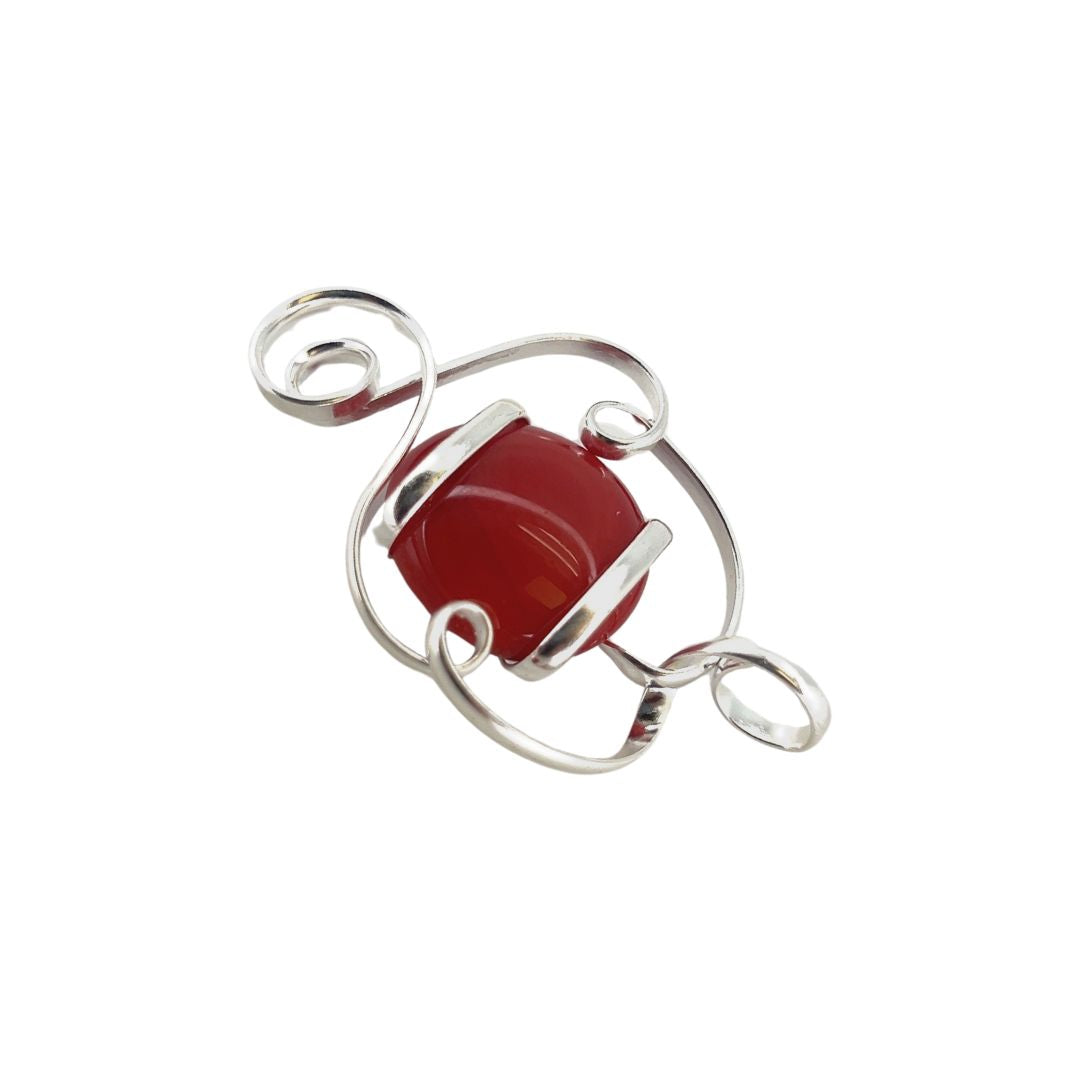 Silver Plated Shiny Glass Pendant - Red | Charles Albert Jewelry