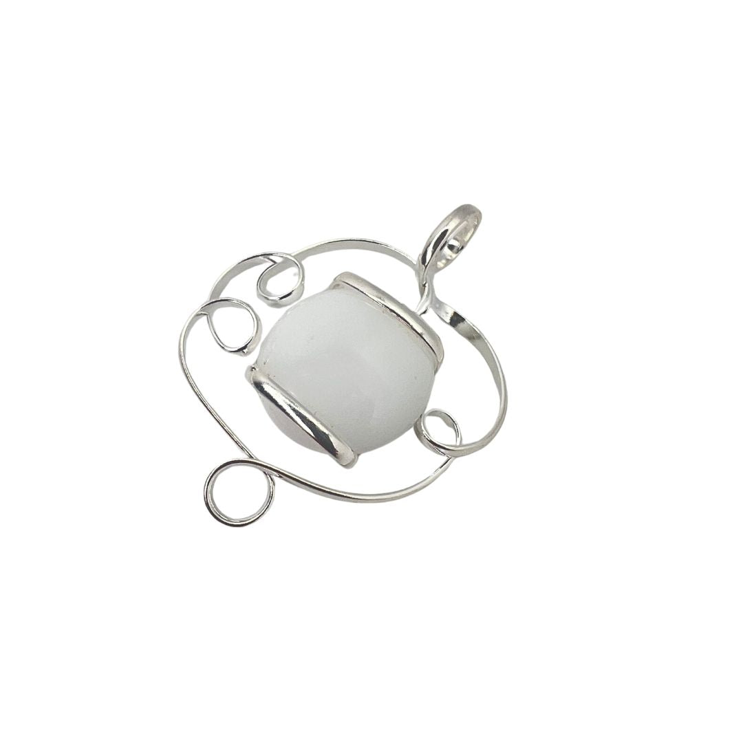 Silver Plated Shiny Glass Pendant - White  | Charles Albert Jewelry