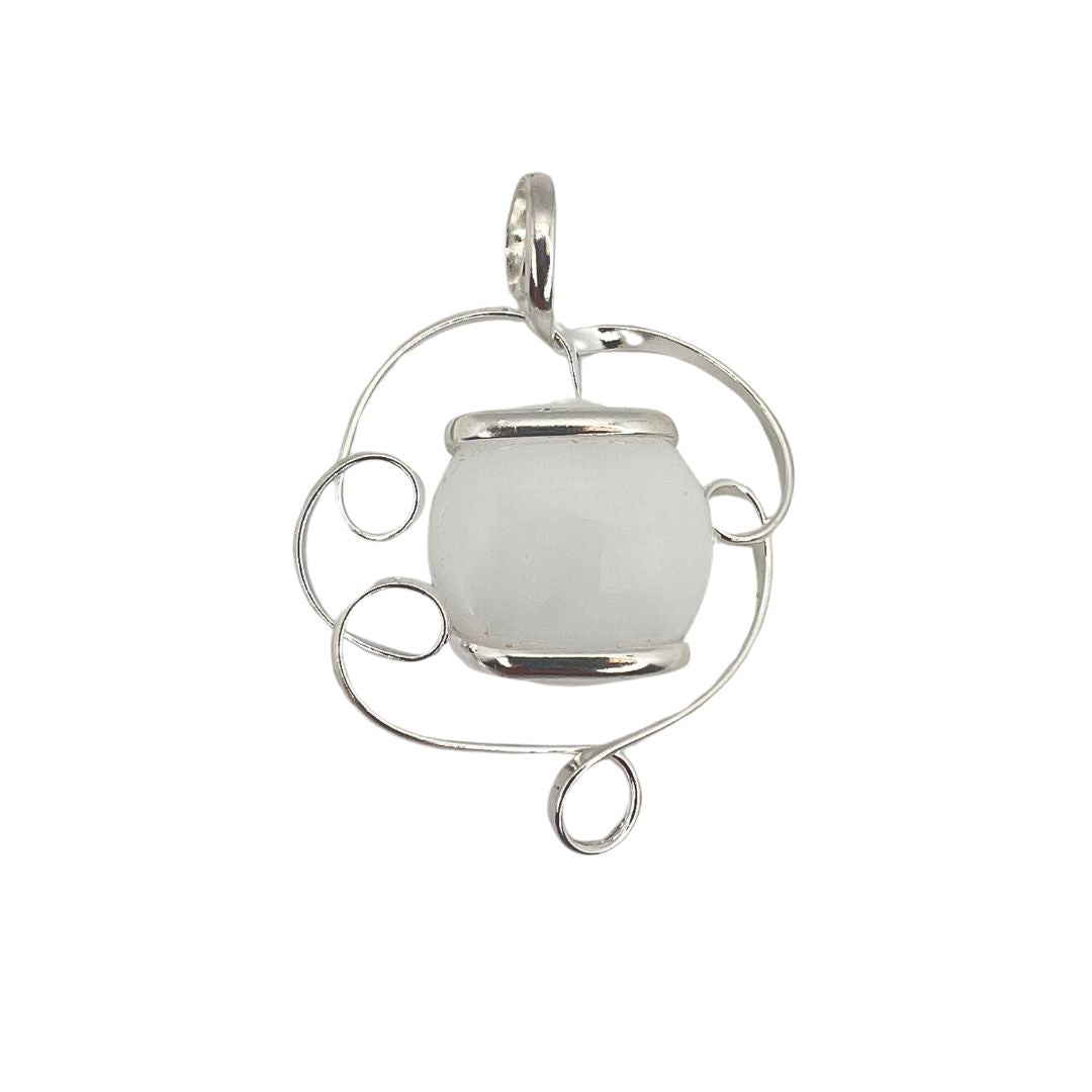 Silver Plated Shiny Glass Pendant - White | Charles Albert Jewelry