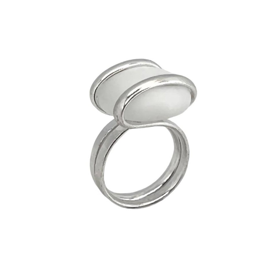 Silver Plated White Frosted Glass Ring |  Charles Albert Jewelry