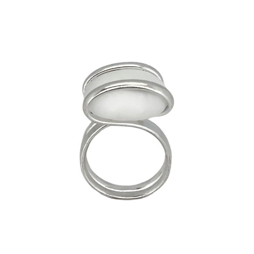 Silver Plated White Frosted Glass Ring |  Charles Albert Jewelry