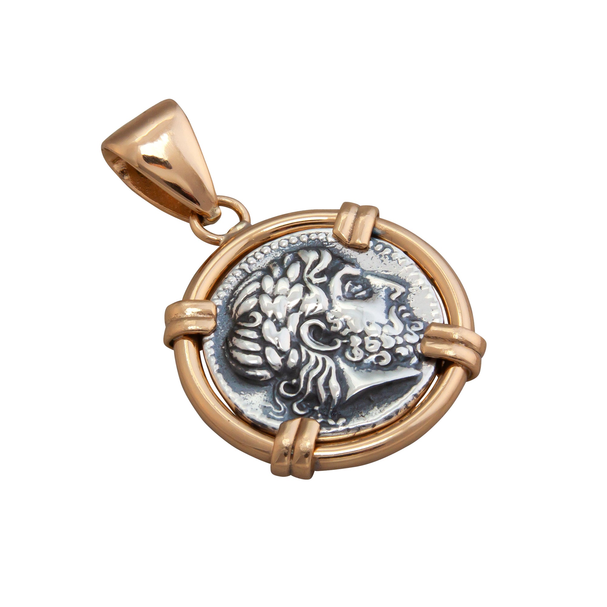 Sterling Silver and Alchemia Reversible Replica Greek Coin Prong Pendant | Charles Albert Jewelry