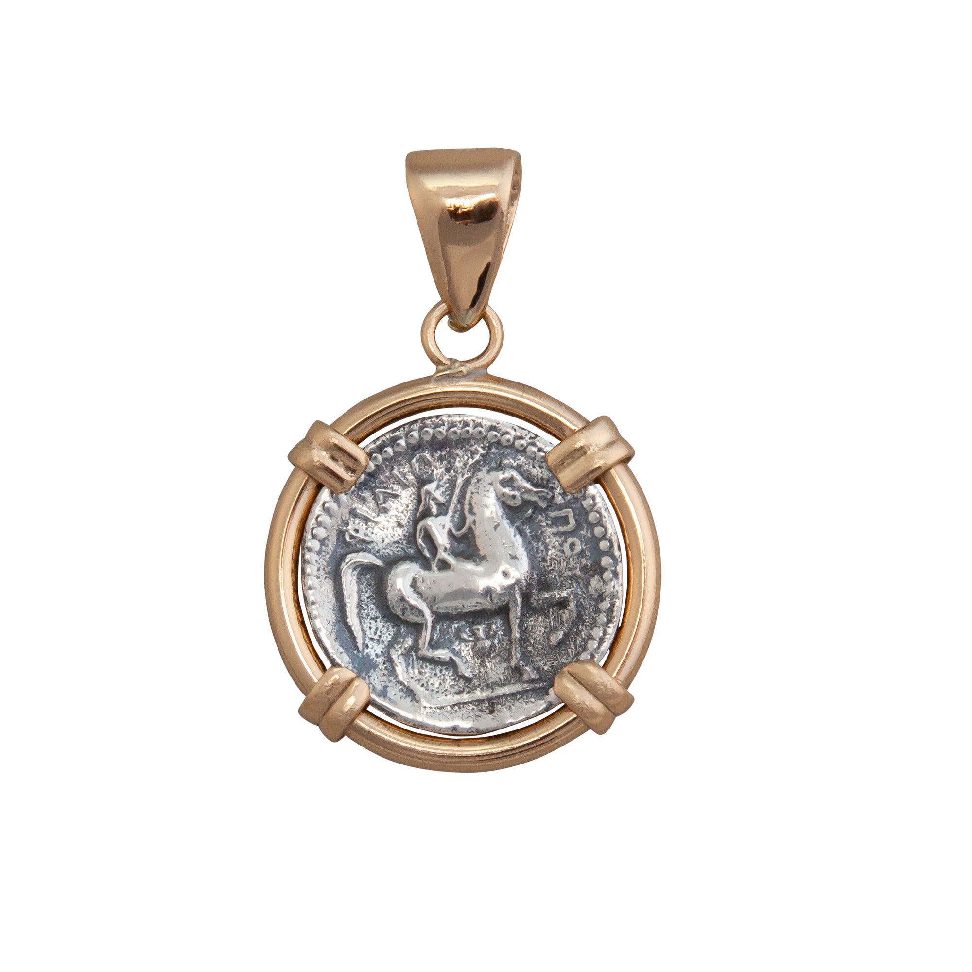 Sterling Silver and Alchemia Reversible Replica Greek Coin Prong Pendant | Charles Albert Jewelry