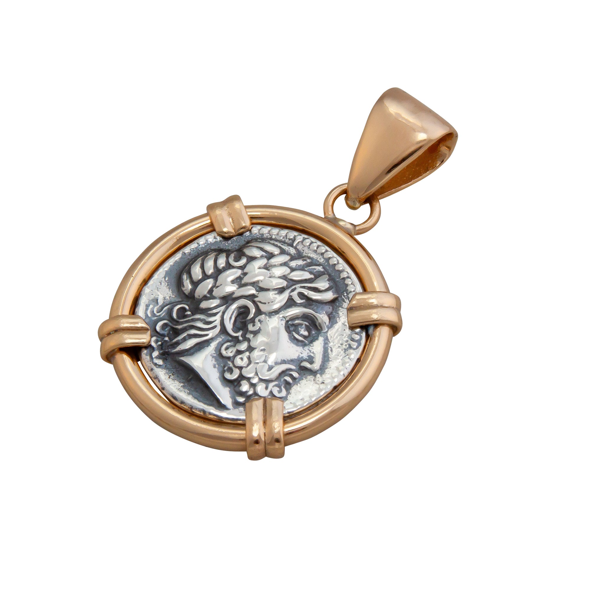 Sterling Silver and Alchemia Reversible Replica Greek Coin Prong Pendant | Charles Albert Jewelry