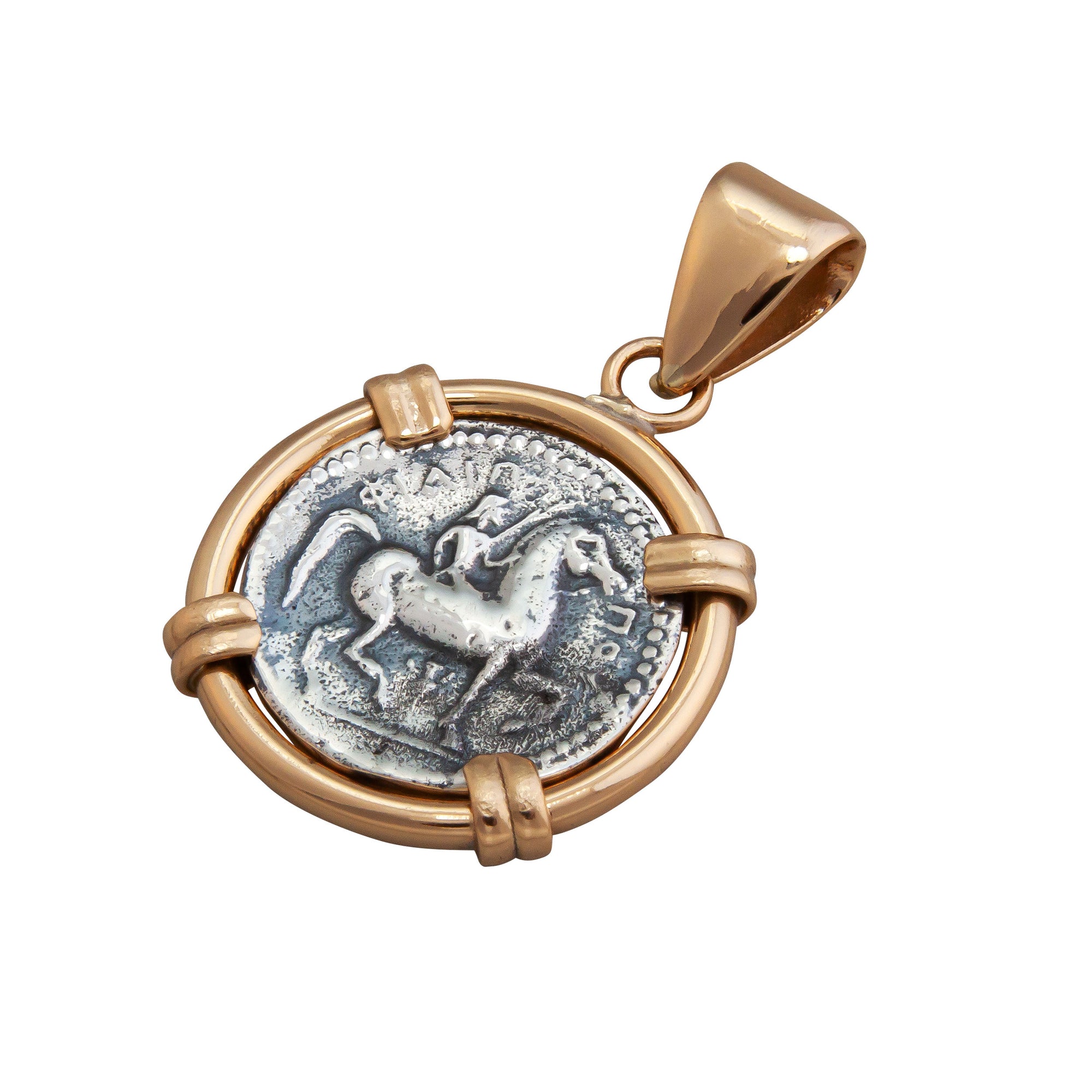 Sterling Silver and Alchemia Reversible Replica Greek Coin Prong Pendant | Charles Albert Jewelry