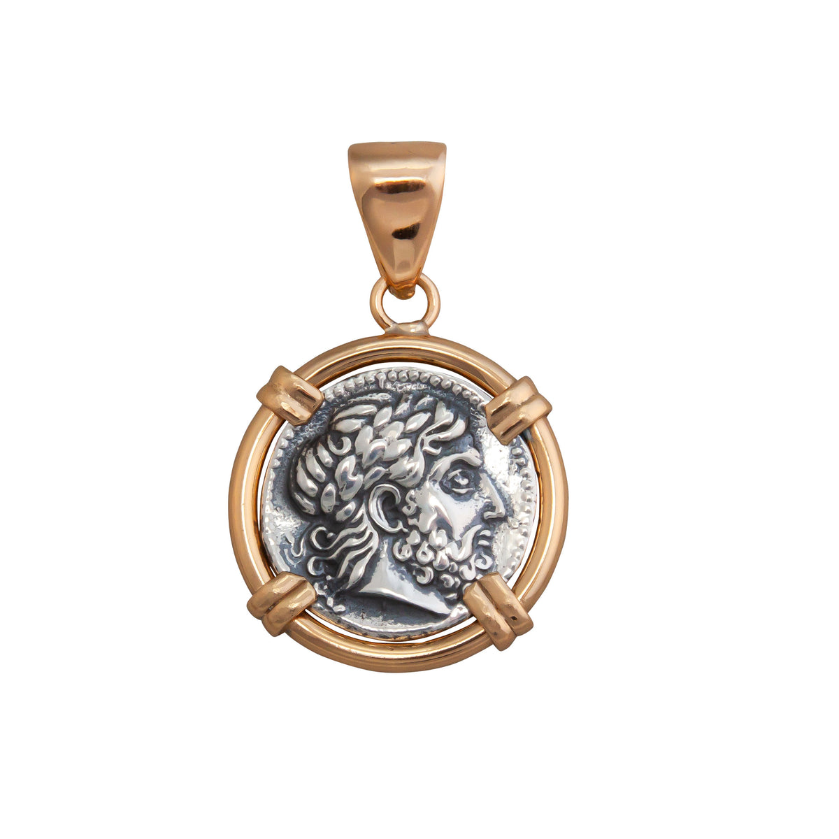 Sterling Silver and Alchemia Reversible Replica Greek Coin Prong Pendant | Charles Albert Jewelry